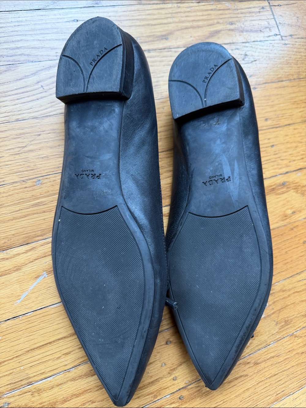 Prada Black Pointed Toe Leather Ballet Flats - Picture 2 of 2